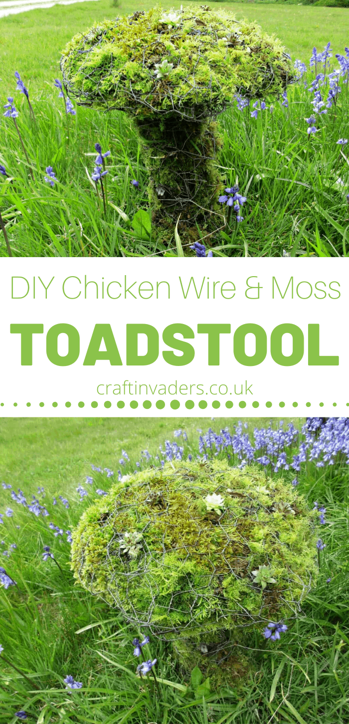 Check out our easy step by step instructions to make a wonderful Chicken wire sculpture made into a moss and succulent toadstool - a beautiful living garden sculpture. #GardenDecor #LivingArt #FairyToadstool #FairyWoodland #FairyGarden #MossCrafts #ChickenWireSculpture